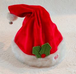 Hallmark Christmas Rockin' Talking Sant Hat Sings And Moves Red.