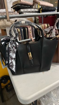 Black Leather Tote Bag with Gold Hardware