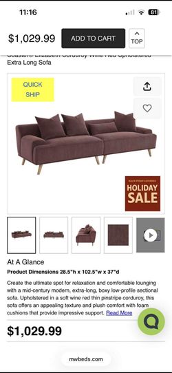 Wine Red Mid Century Modern  Couch