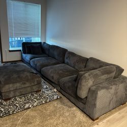 Large 4 Piece Gray/blue Couch With Ottoman 
