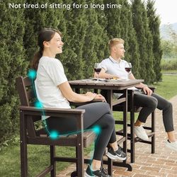 Outdoor Patio Bar Set, Tall Adirondack Bar Chair and Table Set (Coffee, 3 pcs)  Color Coffee Size 3 pcs(23.2" Seat Width) Item Weight 114 