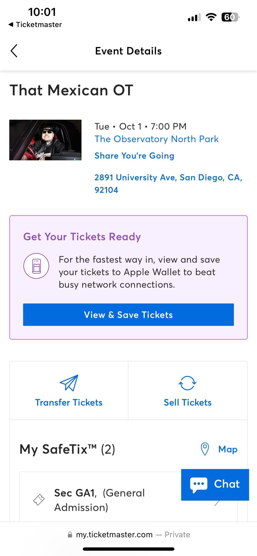 2 tickets That Mexican OT San Diego 10/1