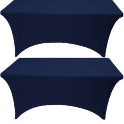 Famstar Table Cloth 2 Pack Navy Blue 6FT Spandex Tablecloth For Rectangle Fitted Table Cloths Stretch Covers Washable Wrinkle Free Tablecloths For Fes