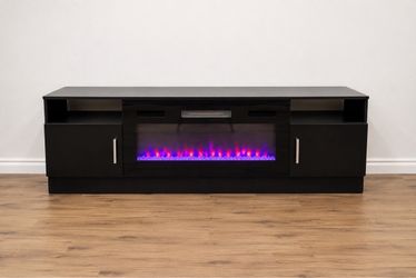 70’ Black TV Stand with LED Electric Fireplace w/ heater