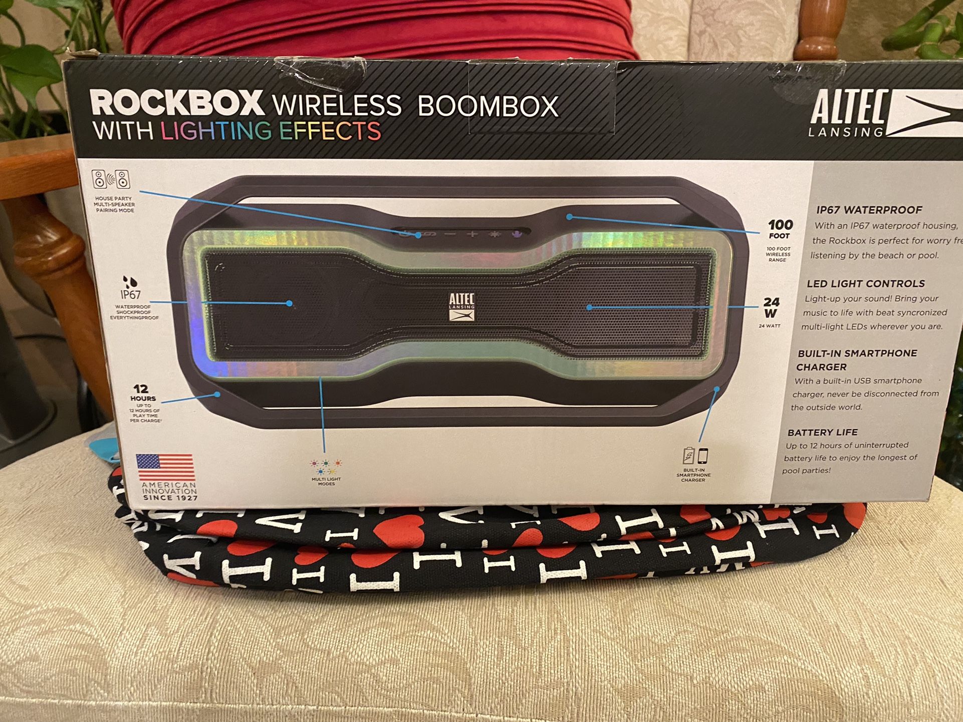 Altec Lansing RockBox Bluetooth Boombox Music Sync Lighting Speaker Waterproof