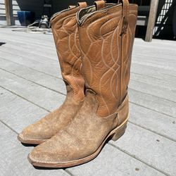 Vintage Acme Tan Roughout Suede Leather Cowboy Boots 1622 Mens Size 10.5 B USA