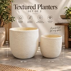 Set Of 2 Fiberclay Cream Planters