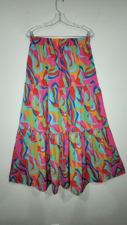 Tiered Maxi Skirt Flowy Colorful Boho Chic Cruise Festival 70's Psychedelic Size Large Excellent Condition PRICE Is Firm Cash Only