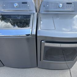 Kenmore Gray Stainless Steel Top Load Steam Washer And Steam Dryer Electric Dryer Set 