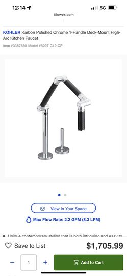 Kohler Carbon Fiber / Chrome Kitchen Faucet 