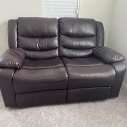 Brown Leather 5-Seater Reclining Sofa (3 + 2) – Excellent Condition