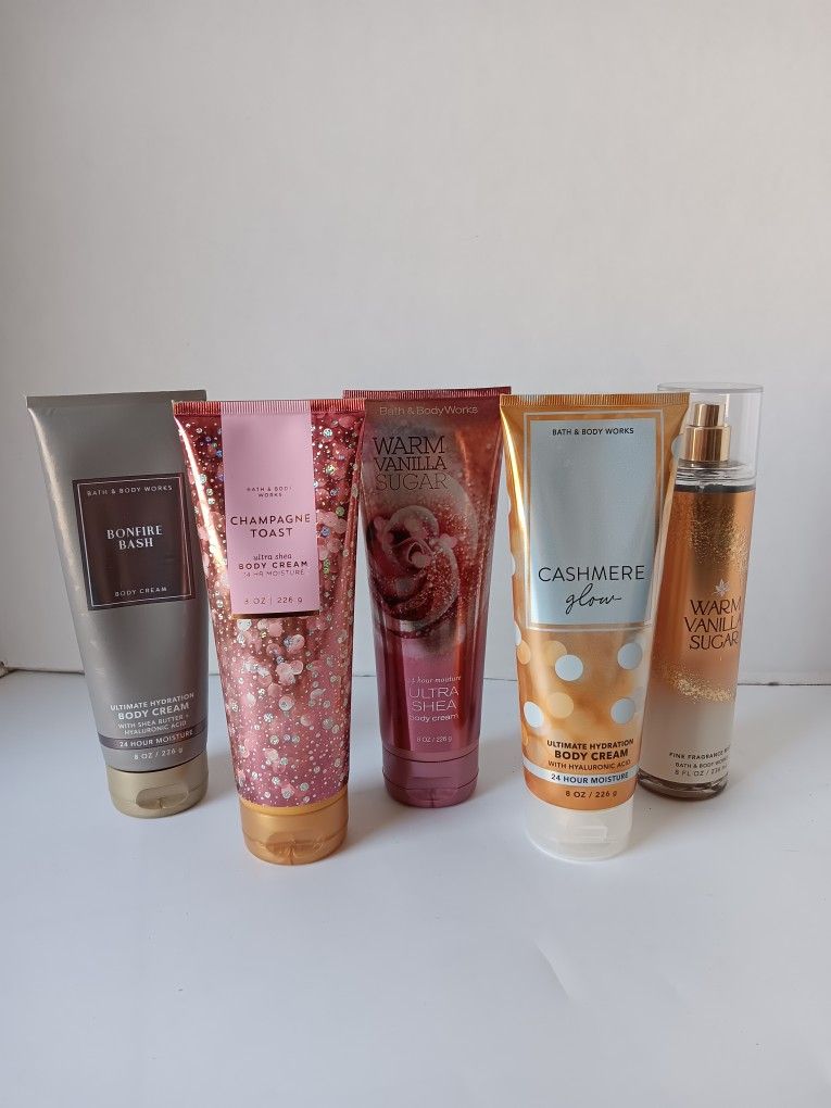 Set of 5. All open. All hardly used. Nearly full. The gray Lotion has 3/4 full. Selling all together I do not want to separate. Full size bottles