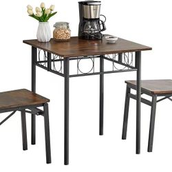 3 Piece Dining Table Set, Industrial Kitchen Table and 2 Chairs, Space Saving Kitchen Breakfast Dining Table Set for Apartment, Small Space (2 Chairs＆