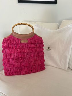 Brand New, with tags, Kate Spade Hula "Ida" Hot Pink Raffia Fringe Handbag/Purse - Gorgeous