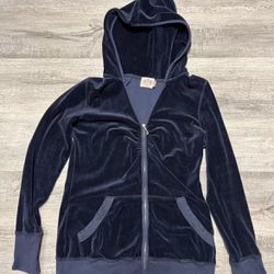 JUICY COUTURE Navy Blue  Velour Full Zip Up Hoodie Jacket Size Medium 