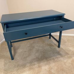 Modern Blue Writing Desk / Entry Table with Drawer – Excellent Condition