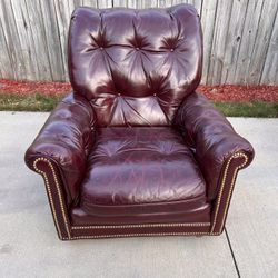 High End Hancock &  Moore Burgundy Leather Chair with Bronze Studs