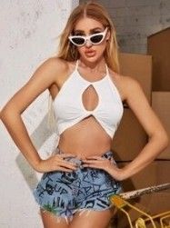 White Keyhole Halter Crop Top