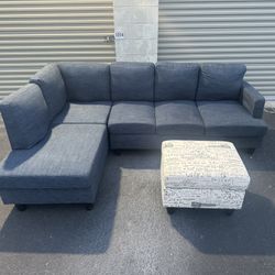 Small Blue Sectional W Ottoman