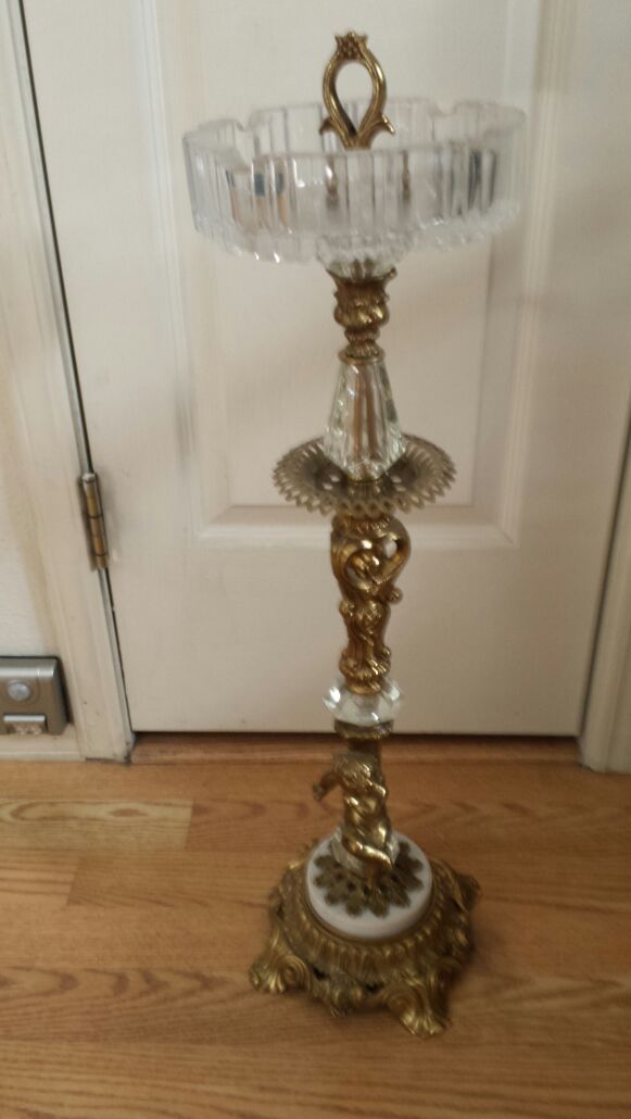 Antique Vintage Brass Cherub / Angel Floor Ashtray Stand