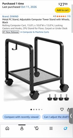 ZIIWIND Black Metal PC Tower Stand with Wheels
