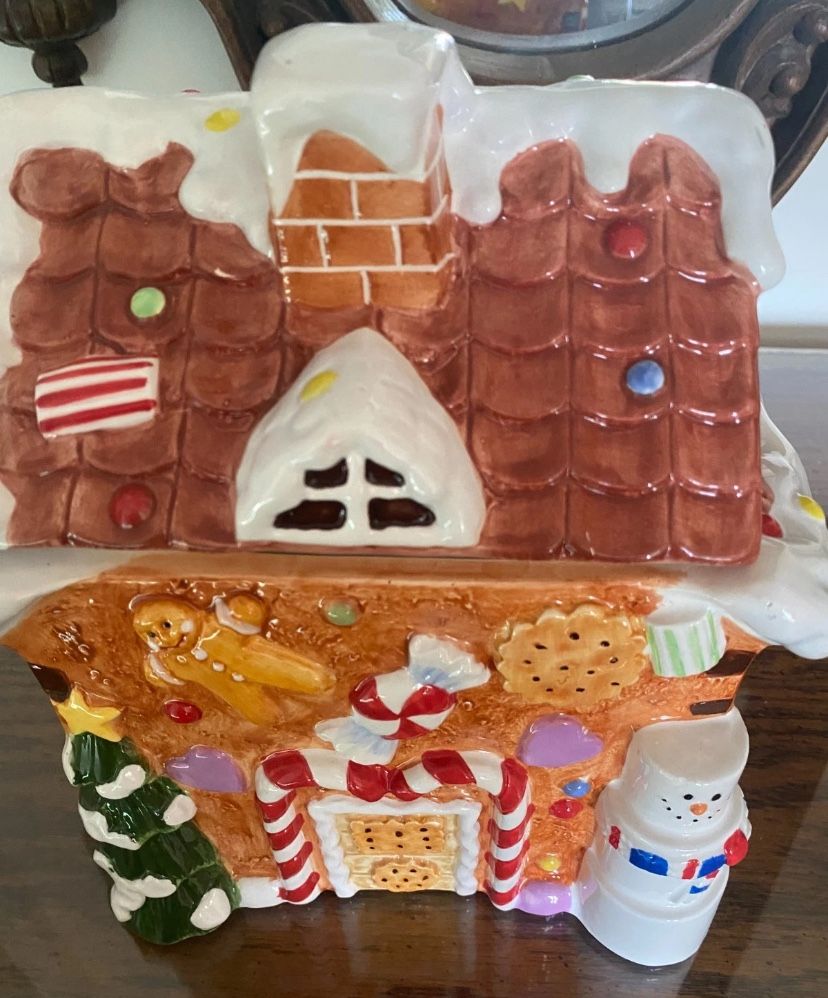 Vtg Ceramic Gingerbread House Cookie Jar sold by Mrs. Field's