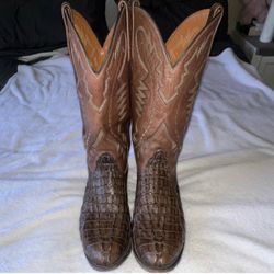Lucchese 2000 Caiman crocodile tail boots sienna brown sz 12D