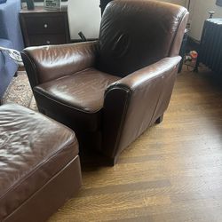 Leather Chair + Ottoman 