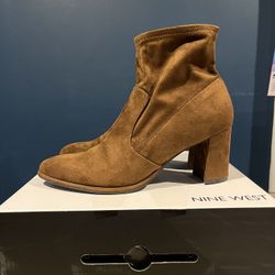 Brown Pointed Suede Ankle Boots 