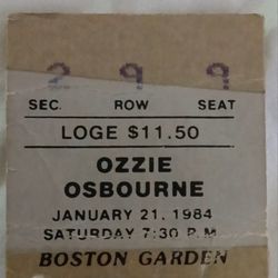 Ozzy Osbourne Ticket Stub Boston Garden Spelled Wrong