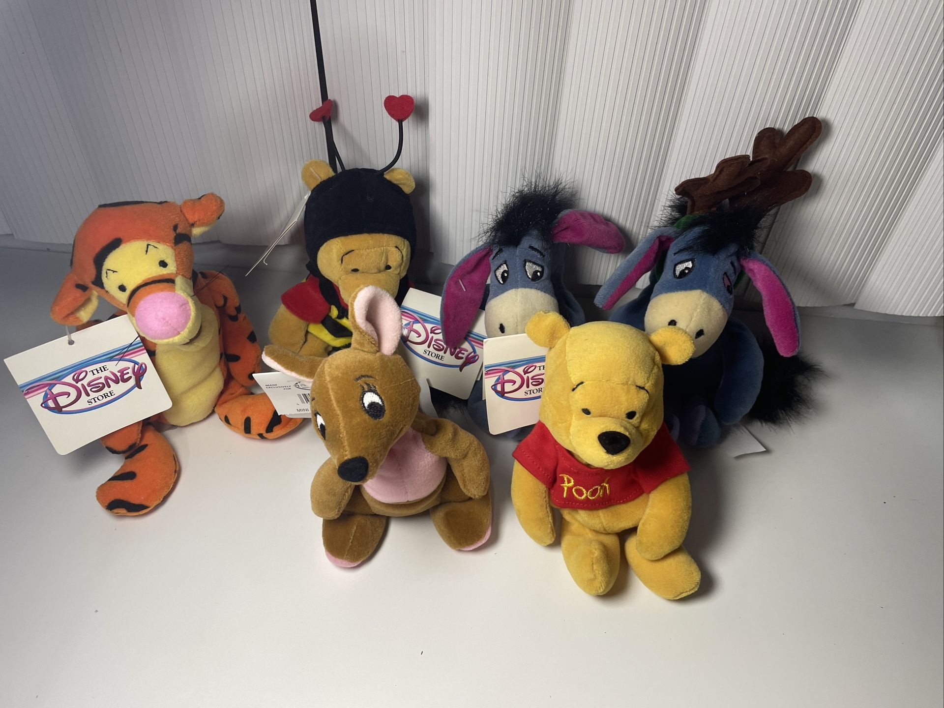 LOT of 6 Retired Disney Store 8-inch Mini Bean Bag Plush Pooh & Eeyore (5 NWT)
