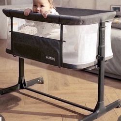 AMKE Baby Bassinets, Bedside Sleeper For Baby,All Mesh Baby Crib Portable Bassinets For Safe Co-Sleeping, Safe Adjustable Baby Bed For Baby Infant New