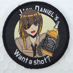 Girls' Frontline M16A1 with text "Jack Daniel's" and "Want A Shot?" Morale Woven Patch  - Backed with Velcro
