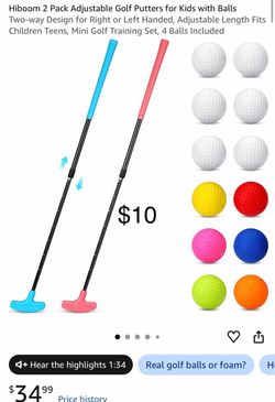 Hiboom 2 Pack Adjustable Golf Putters for Kids with Balls Two-way Design for Right or Left Handed, Adjustable Length Fits Children Teens, Mini Golf Tr