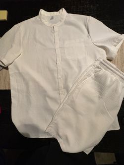 White Textured Short Sleeve Shirt and Shorts Set
