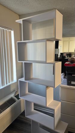 Modern White Geometric Bookshelf 6 Tier Display Shelf