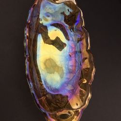 Vintage Carnival Rainbow Glass Floral Pattern Rectangular Candy/Relish Dish