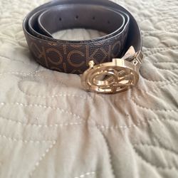 Calvin Klein Monogram Belt with Gold Buckle