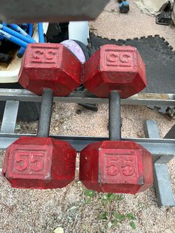 55lb hex iron dumbbell set weights