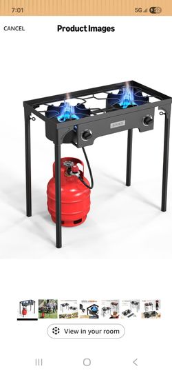 ROVSUN 2 Burner Outdoor Propane Gas Stove with Adjustable Regulator, 150,000 BTU High Pressure Stand Cooker for Backyard Cooking Camping Home Brewing 