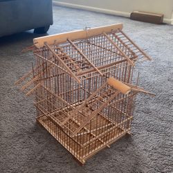 Vtg Pagoda Style Bamboo/Wood 2 Teir Roof Hanging Bird Cage House 