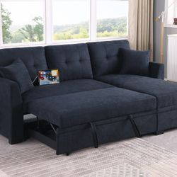 Dark Color Sofa Bed Sectional Couch 🛋️ Brand New In Box 📦 USB Port ✅ Pull Out Bed ✅ Reversible L ✅ Storage Underneath ✅ Side Pocket ✅