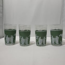 Wedgewood Green Jeanette Jasperware Hellenic Grecian Juice Glasses Set Of 4 (RB)