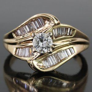 14k Yellow Gold Baguette & Round Diamond Wedding Anniversary / Cocktail Ring 