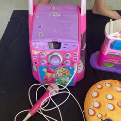 Shopkins  Bundle karaoke Machine backpack for stuffy’s, and a bag of Shopkins