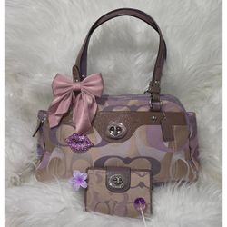 Y2K COACH PURPLE OPTIC SIGNATURE C SATCHEL WITH MATCHING WALLET