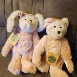 Boyds Bears Guinevere Bear & Lady Pembrooke Rabbit Pink White Plush 11"
