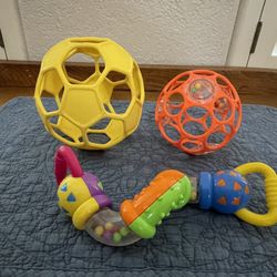 5” Easy Grip Ball, 4” Oball Easy Grip Rattle Ball & Sensory Rattle/Baby Toy
