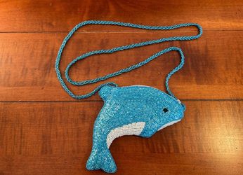 Dolphin Beaded Bag / Change Purse The full length is 29” Dolphin pouch itself is 6.5” tall x 6” wide  Really nice condition, clean