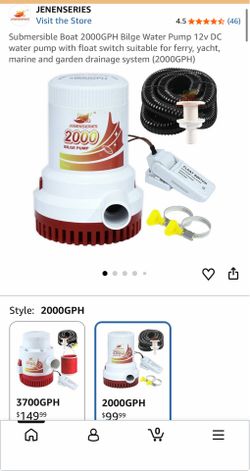 Submersible Boat 2000GPH Bilge Water Pump 12v DC water pump with float switch suitable for ferry, yacht, marine and garden drainage system (2000GPH) M